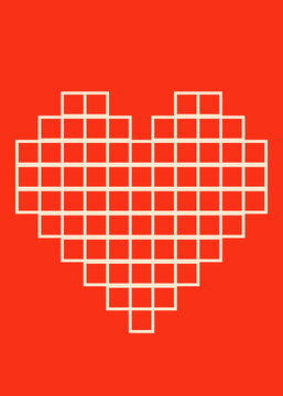 Geometric pixel heart illustration in red for Valentine's Day