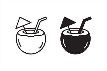 Minimal vector of coconut cocktail for tourism, leisure, and tropical designs