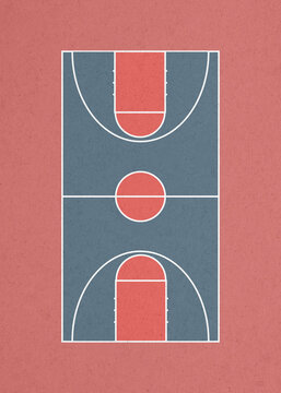 Basketball court illustration from above with nobody and clean background