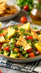 Vibrant salad with crispy pita chips