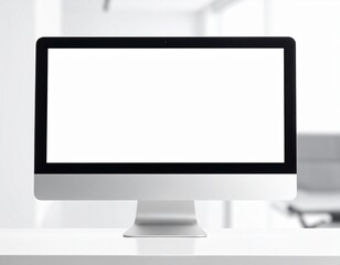 Fototapeta premium Modern desktop computer showing blank white screen in bright office