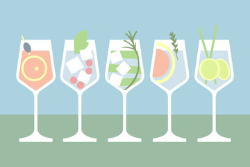 Fresh natural vegan fruit cocktail refreshment in glasses. Isolated fresh drink for healthy nutrition. Tropical fruit cocktails or smoothie in glasses.