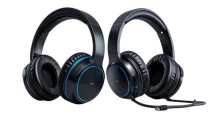 Over-ear headphones bundle with wireless and wired designs isolated on transparent background