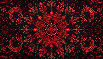 Ornate red floral pattern on dark background