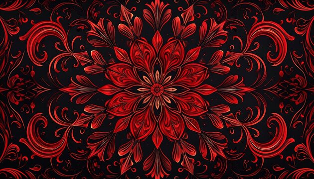 Ornate red floral pattern on dark background