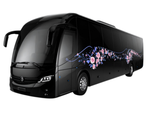 Elegant Black Luxury Bus with Floral Pattern Design Mockup
