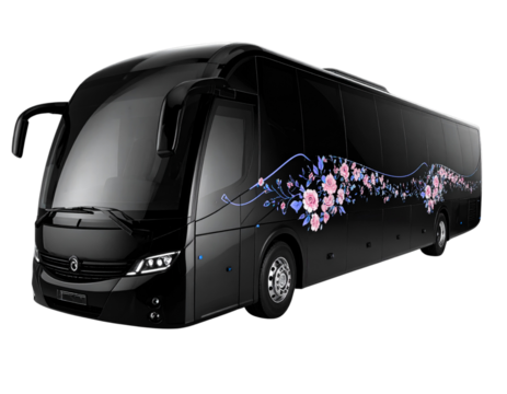Elegant Black Luxury Bus with Floral Pattern Design Mockup