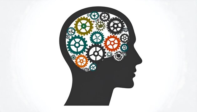 Profile view of a head with gears inside