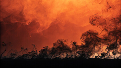 “Dark Swirling Smoke Against Fiery Inferno Background”