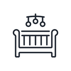 Baby crib editable stroke outline icon isolated on white background flat vector illustration. Pixel perfect. 64 x 64.