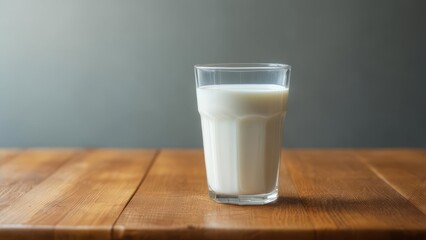 Glass of Milk on Wooden Table.