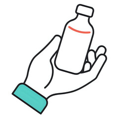 hand holding a small white bottle ,hand drawn illustration isolated on white background