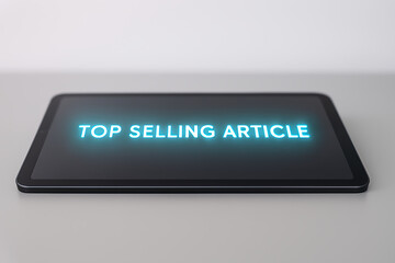 Top selling article on tablet device for online reading and digital content consumption concept view