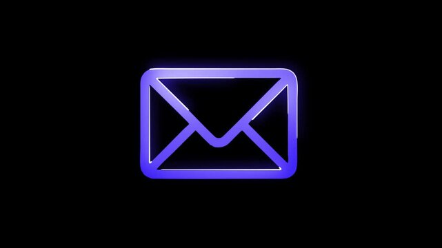 Glowing neon pink color message box animation icon conversation notice receive massage animated sign symbol on black background.