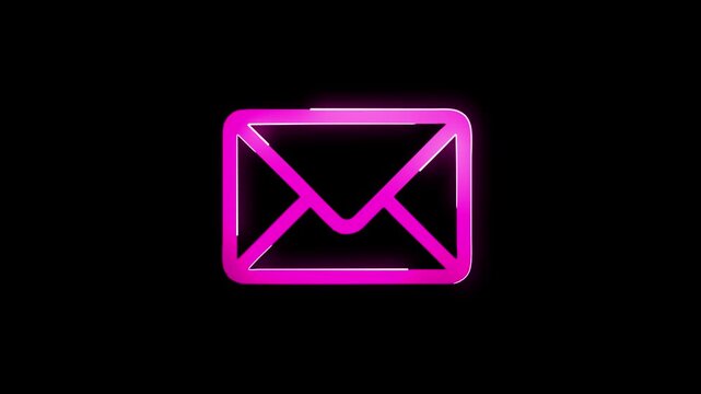 Glowing neon pink color message box animation icon conversation notice receive massage animated sign symbol on black background.