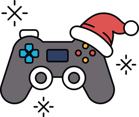 A black and white image of a video game controller with a Santa hat on it © toonsteb