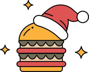 A cartoon of a hamburger with a hat on top of it