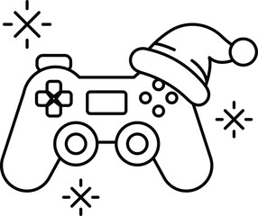 A black and white image of a video game controller with a Santa hat on it © toonsteb