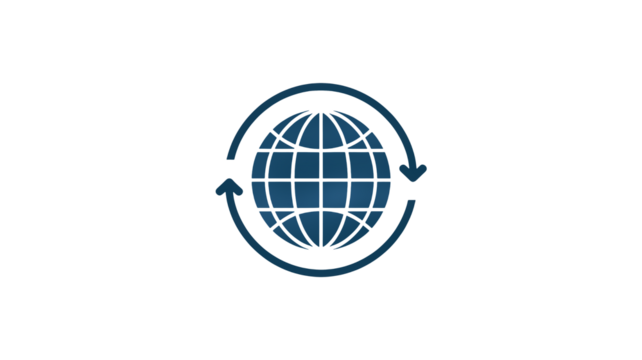 Seamless global connectivity solution with arrows around a globe, perfect for showcasing international collaboration and worldwide business reach for any modern brand