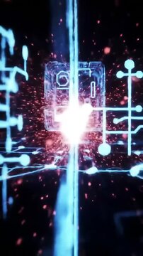 Abstract Digital Network Background with Glowing Blue Data Lines and Central Energy Core Futuristic AI Technology and Circuitry Processing