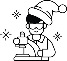 A man in a Santa hat is wearing glasses and holding a remote control