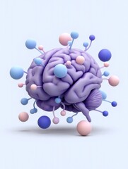 A vibrant, 3D-rendered brain surrounded by colorful spheres, representing creativity, intelligence, and neurobiology in a modern artistic style.