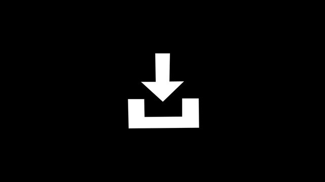 Animated download icon on a black background. A white arrow pointing downward blinks repeatedly into a tray, symbolizing an active download process or pending file transfer status.
