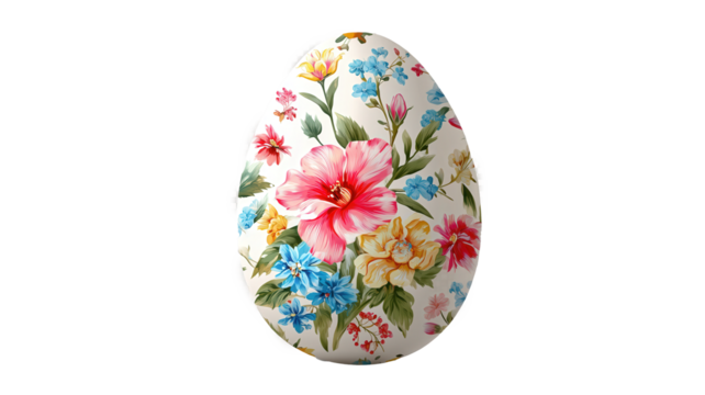 White egg with flowers painted isolated on transparent background - Powered by Adobe