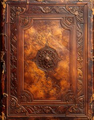 Ornate Wooden Door with Intricate Carvings and Central Medallion.