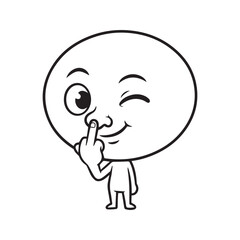 Funny cartoon meme character picking nose, simple black and white line art doodle.
