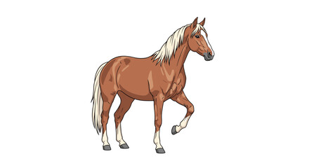 Obraz premium A beautiful brown horse with a flowing mane walks confidently forward.