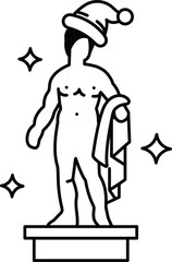 A statue of a man wearing a hat and holding a towel