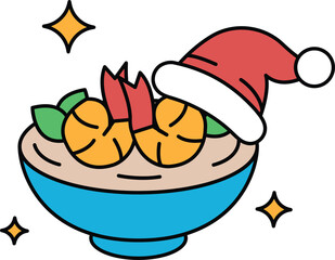 A bowl of food with a santa hat on top