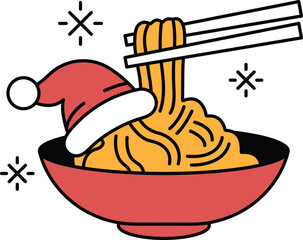 A bowl of noodles with a santa hat on top