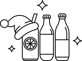 A cartoon of a bottle of soda with a hat on top of it