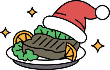 A plate of food with a hat on top of it