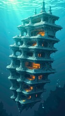 Multi story sci-fi architecture in the sea