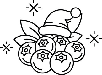 A black and white drawing of a blueberry bush with a hat on top of it