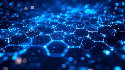 Blue technology background with hexagons network connection digital concept and data transfer