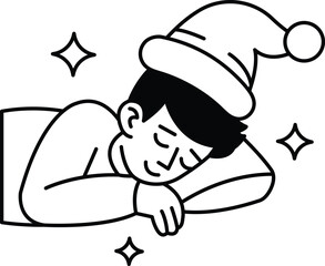 A man is sleeping with a Santa hat on