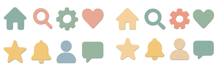 Colorful icons representing user interface elements designed for modern applications