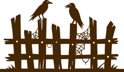 Silhouette of Broken Wooden Fence, Rustic Halloween