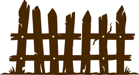 Silhouette of Broken Wooden Fence, Rustic Halloween