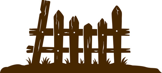 Silhouette of Broken Wooden Fence, Rustic Halloween