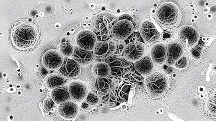 Microscopic View of Cellular Aggregation and Fibrils

