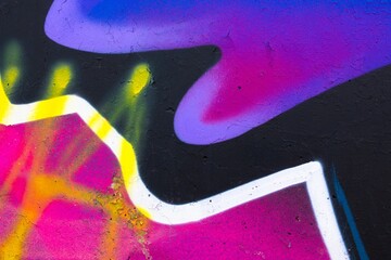 Vibrant graffiti abstract art in neon pink, purple, yellow. Urban 90s, Y2K style, fluorescent glow, bold shapes. Digital art, modern 90s, Y2K creative banner, street art visuals.