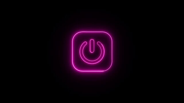 Glowing neon power button animation. neon power off or on button animation on black background.