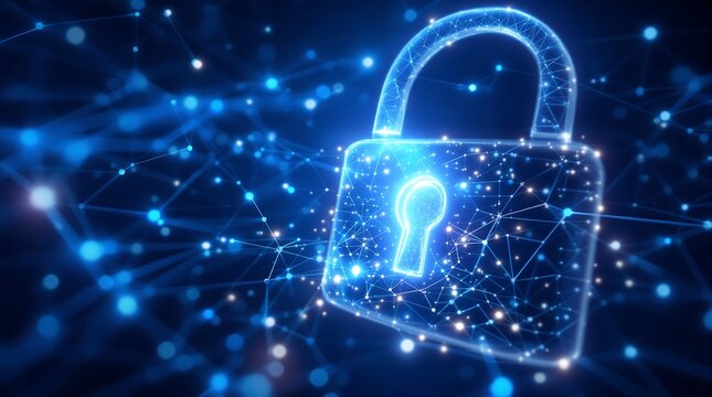 Cyber security padlock digital data protection technology network safety encryption privacy concept