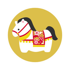 午年の年賀状用素材　かわいいウマの置物イラスト