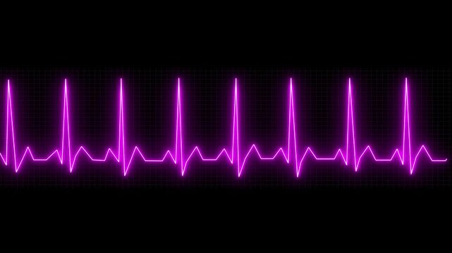 Neon line electrocardiogram animation. Neon ecg line animation video on black background. Heart beat. One pulse line. ECG heartbeat monitor, ECG monitor, Heart beating and pumping. - Powered by Adobe